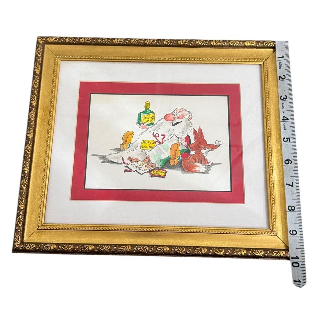 Santa Clause & His Elves Wall Decor Re-Drawn Painted Gold Frames Set of 3 - Picture 16 of 16